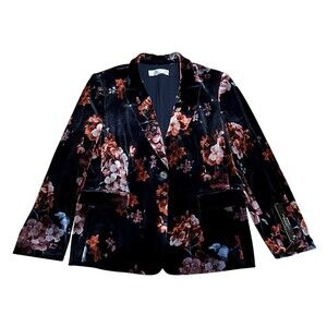 Tahari Arthur S Levine Blazer Sz 16 Navy Floral Velvet Dark Academia Preppy NWT